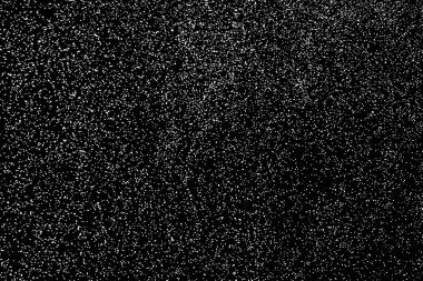 Sıkıntılı beyaz kumlu doku. Toz tabakası desenli. Tahıl gürültüsü partikülleri. Kar efektleri paketi. Paslı siyah arka plan. Vektör illüstrasyonu, EPS 10.  