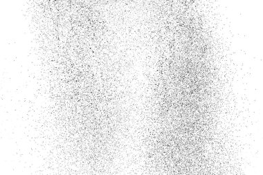 Sıkıntılı siyah doku. Beyaz arka planda koyu kumlu bir doku. Toz tabakası desenli. Tahıl gürültüsü partikülleri. Paslanmış beyaz efekt. Grunge tasarım elementleri. Vektör illüstrasyonu, EPS 10.