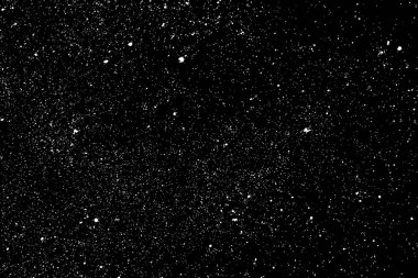 Sıkıntılı beyaz kumlu doku. Toz tabakası desenli. Tahıl gürültüsü partikülleri. Kar efektleri paketi. Paslı siyah arka plan. Vektör illüstrasyonu, EPS 10.  