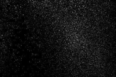 Sıkıntılı beyaz kumlu doku. Toz tabakası desenli. Tahıl gürültüsü partikülleri. Kar efektleri paketi. Paslı siyah arka plan. Vektör illüstrasyonu, EPS 10.  