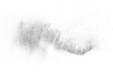 Sıkıntılı siyah doku. Beyaz arka planda koyu kumlu bir doku. Toz tabakası desenli. Tahıl gürültüsü partikülleri. Paslanmış beyaz efekt. Grunge tasarım elementleri. Vektör illüstrasyonu, EPS 10.