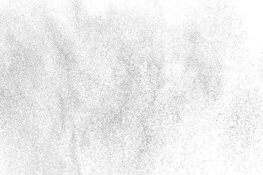 Sıkıntılı siyah doku. Beyaz arka planda koyu kumlu bir doku. Toz tabakası desenli. Tahıl gürültüsü partikülleri. Paslanmış beyaz efekt. Grunge tasarım elementleri. Vektör illüstrasyonu, EPS 10.