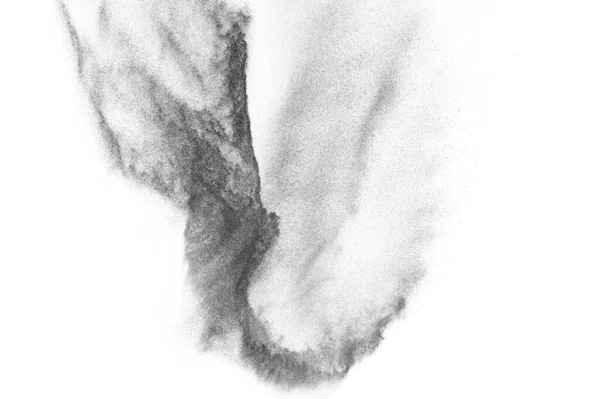 白色の背景に孤立した黒い粒子爆発 アブストラクトダストオーバーレイテクスチャ — ストック写真