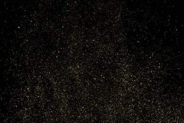 Siyah Arkaplan 'da izole edilmiş altın parıltılı doku. Altın yıldız tozu. Amber Parçacık Rengi. Parıltı Yağmuru. Vektör İllüstrasyonu, Eps 10.