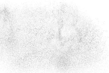 Sıkıntılı siyah doku. Beyaz arka planda koyu kumlu bir doku. Toz tabakası desenli. Tahıl gürültüsü partikülleri. Paslanmış beyaz efekt. Grunge tasarım elementleri. Vektör illüstrasyonu, EPS 10.