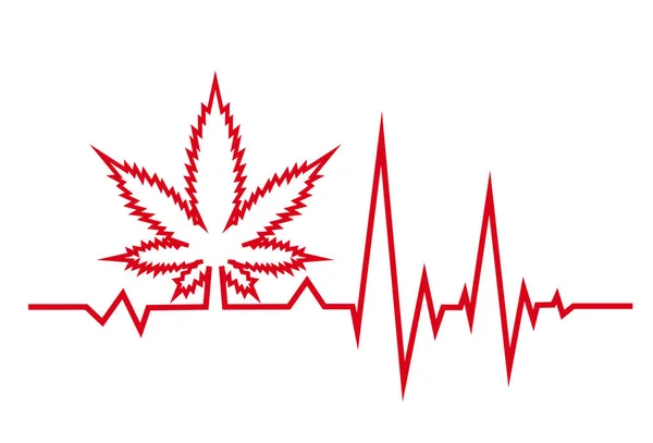 Vörös szívverés orvosi marjuana. Fehér háttér. — Stock Vector