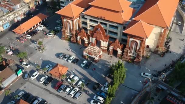 Vista Aérea Del Mercado Tradicional Badung Denpasar Edificio Nuevo Después — Vídeo de stock