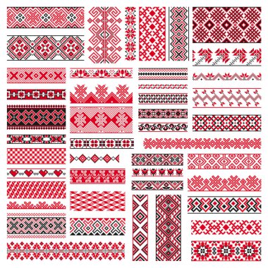 Big set of traditional embroidery. Vector illustration of ethnic seamless ornamental geometric patterns for your design clipart