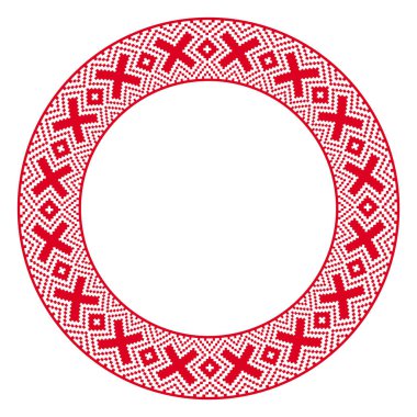 Geleneksel yuvarlak nakış. Etnik yuvarlak geometrik işlemeli desen tasarımınız için vektör çizim