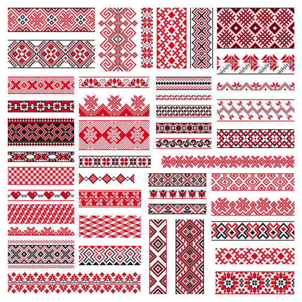 Большой набор традиционной вышивки. Векторная иллюстрация этнической бесшовной орнаментальной геометрической структуры для Вашего дизайна
