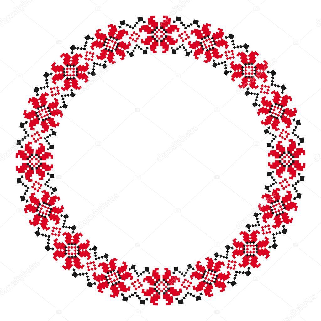 Traditional round embroidery. Vector illustration of ethnic round geometric embroidered pattern for your design