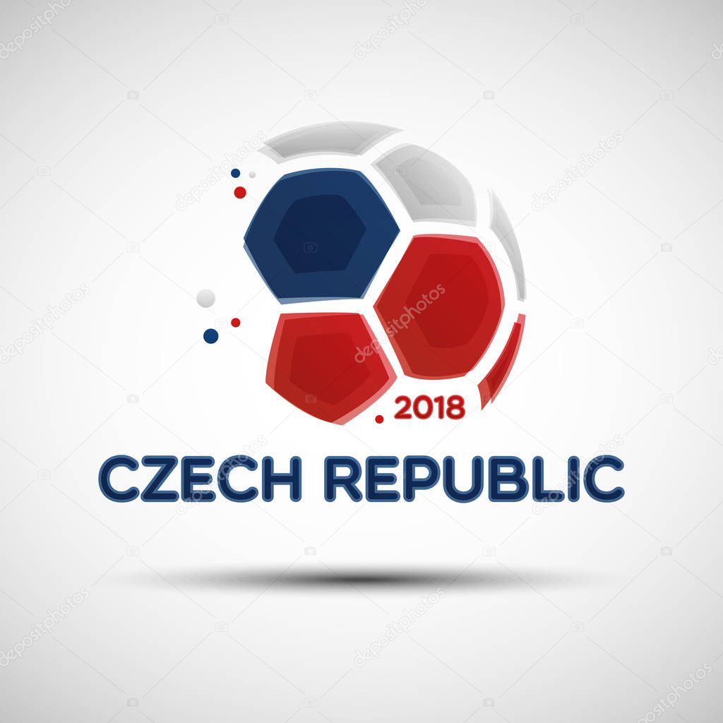 Football championship banner. Flag of Czech Republic. Vector illustration of abstract soccer ball with Czech national flag colors for your design