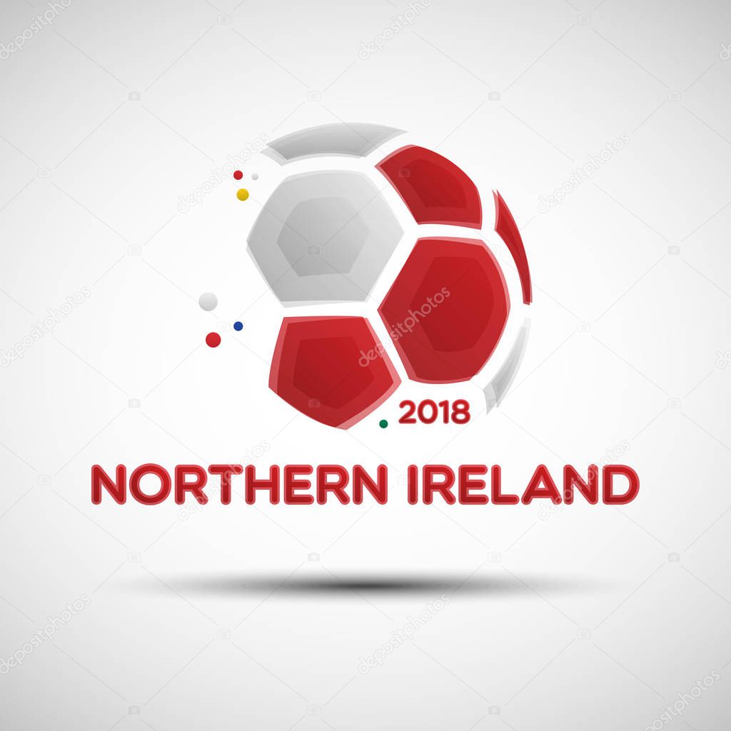 Football championship banner. Flag of Northern Ireland. Vector illustration of abstract soccer ball with Irish national flag colors for your design