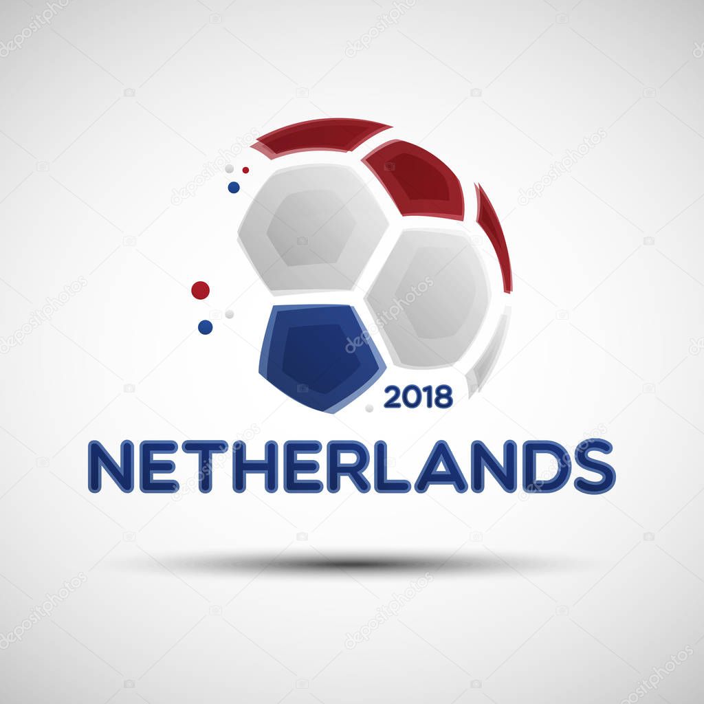 Football championship banner. Flag of Netherlands. Vector illustration of abstract soccer ball with Dutch national flag colors for your design