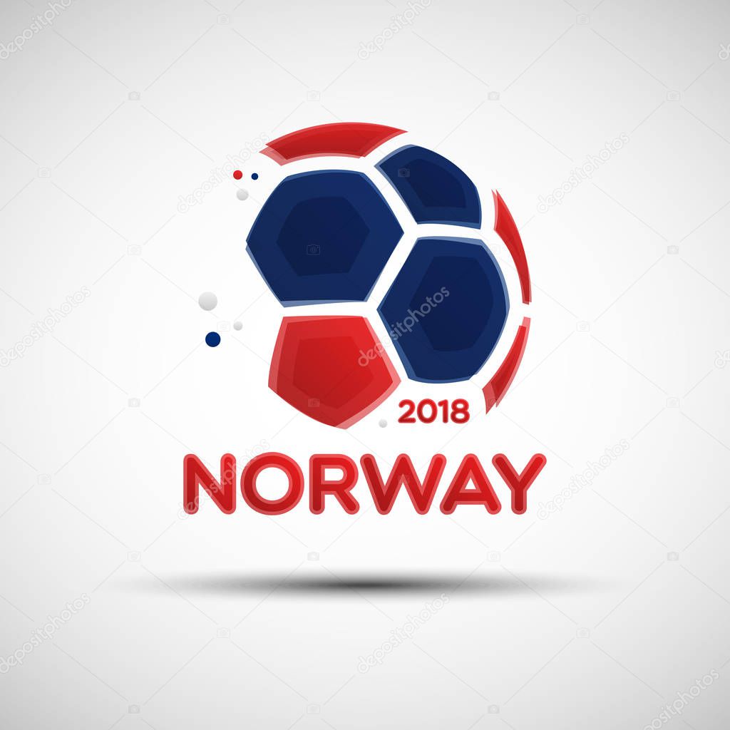 Football championship banner. Flag of Norway. Vector illustration of abstract soccer ball with Norwegian national flag colors for your design
