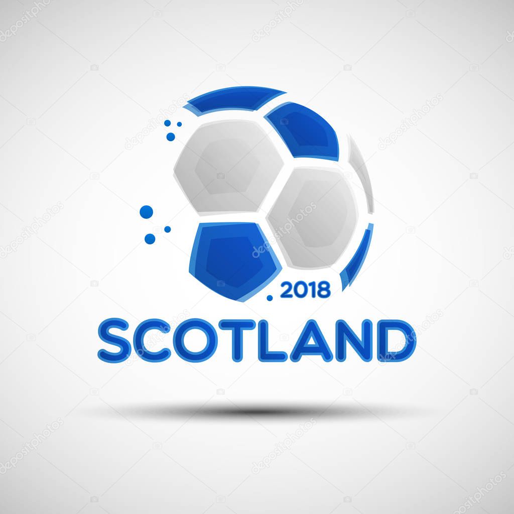 Football championship banner. Flag of Scotland. Vector illustration of abstract soccer ball with Scottish national flag colors for your design