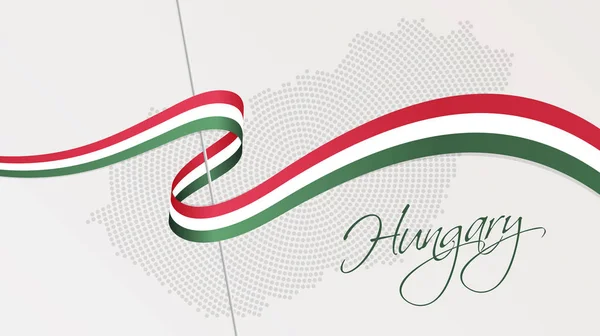 ハンガリーのグラフィックやウェブ療のハンガリーの国旗色で波状リボン抽象放射状点線ハーフトーン マップのベクトル イラスト — ストックベクタ