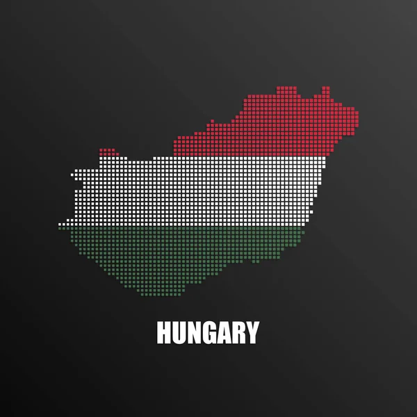 グラフィックやウェブ デザインのためのハンガリーの国旗の色で正方形ピクセルの作られたハンガリーの抽象的なハーフトーン マップのベクトル イラスト — ストックベクタ