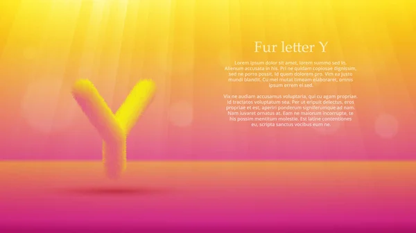 Product display or advertising concept template. Vector illustration of fur letter Y over yellow pink color gradient studio room background for your design