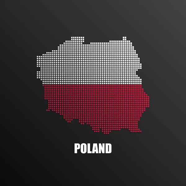 グラフィックやウェブ デザインのポーランド国旗色で正方形ピクセルの作られたポーランドの抽象的なハーフトーン マップのベクトル イラスト — ストックベクタ