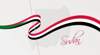 Vektör çizim Sudan ve dalgalı şerit grafik ve web tasarım için sudan ulusal bayrak renkleri ile soyut radyal noktalı noktalı resim haritası