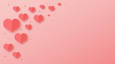 Poster, afiş, kartpostal, davet veya tebrik kartı tasarımı için pembe bir arka plan üzerinde kalpler vektör çizim soyut kağıt kesme