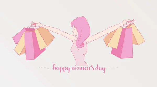 Marca Międzynarodowy Dzień Kobiet Ilustracja Wektorowa Szczęśliwy Młody Piękna Kobieta — Wektor stockowy