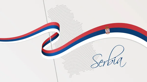 グラフィックやウェブ デザインのセルビア国旗色の波状のリボンとセルビアの抽象的な放射状点線ハーフトーン マップのベクトル イラスト — ストックベクタ