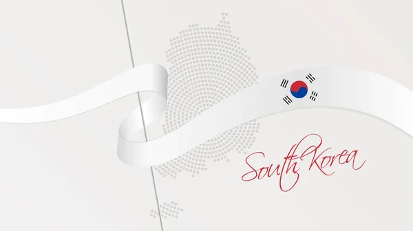 グラフィックやウェブ デザインの韓国国旗色の波状のリボンと韓国の抽象的な放射状点線ハーフトーン マップのベクトル イラスト — ストックベクタ