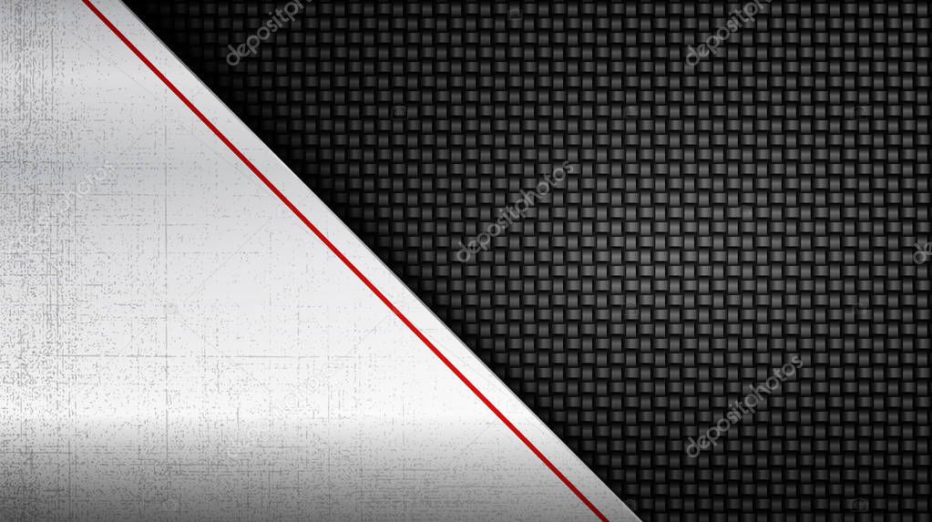 Construction background. Vector illustration of abstract stainless steel metal panel with grunge overlay metallic texture over carbon fiber background for your design