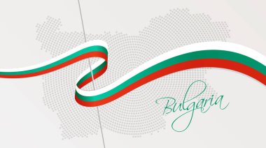 Wavy national flag and radial dotted halftone map of Bulgaria clipart
