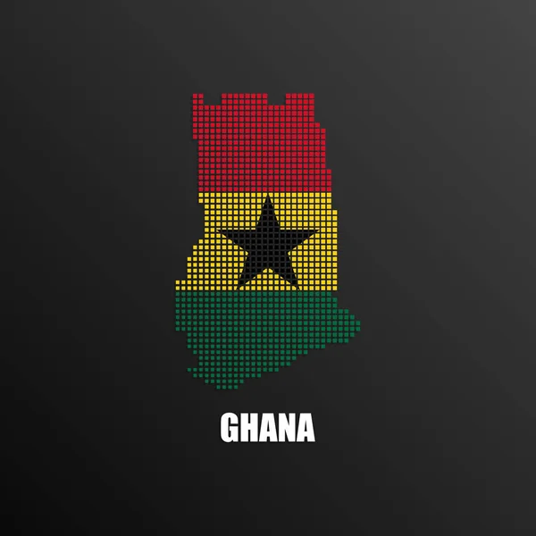 Mappa Pixelated del Ghana con bandiera nazionale — Vettoriale Stock