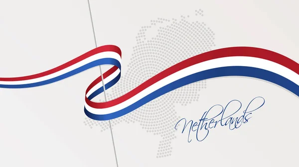 Bandeira nacional ondulada e mapa radial pontilhado de meio-tom dos Países Baixos — Vetor de Stock