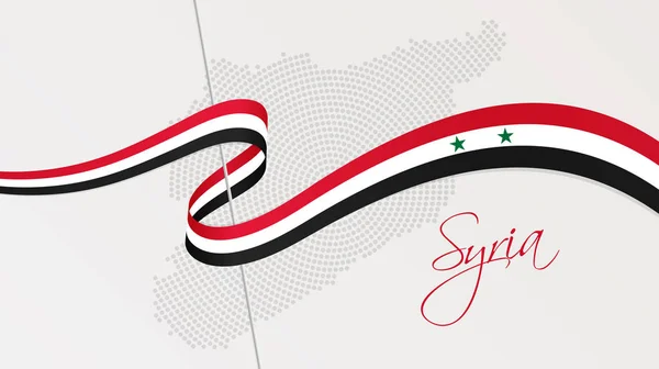 물결 모양의 국기 및 시리아의 방사형 점선된 하프톤 지도 — 스톡 벡터