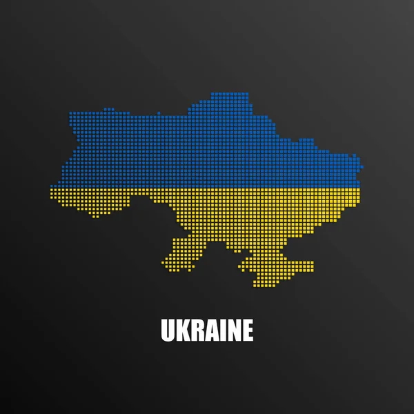 Pixelated Térkép Ukrajna nemzeti zászló — Stock Vector