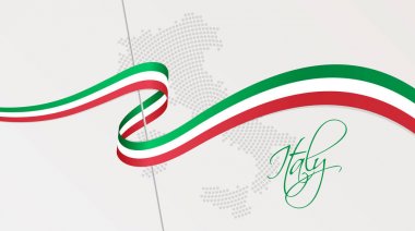Wavy national flag and radial dotted halftone map of Italy clipart