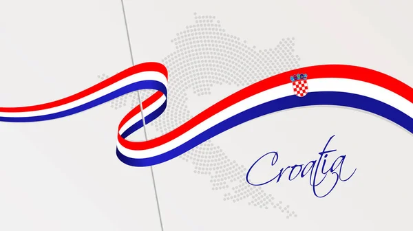 Vågig nationell flagga och radiell prickig halv tons karta över Kroatien — Stock vektor