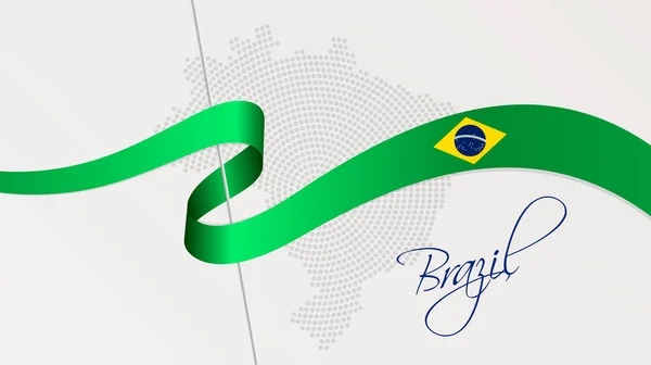 Bandiera nazionale ondulata e mappa radiale punteggiata mezzitoni del Brasile — Vettoriale Stock