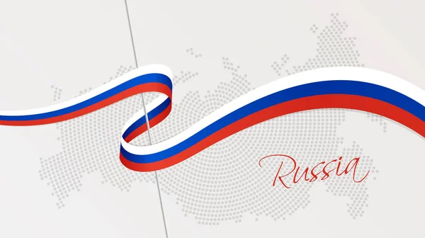 Golvende nationale vlag en radiale gestippelde halftoon kaart van Rusland — Stockvector