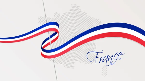 Bandera nacional ondulada y mapa semitono punteado radial de Francia — Archivo Imágenes Vectoriales