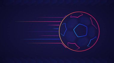 Mavi arka plan üzerinde soyut parlayan neon renkli futbol topu