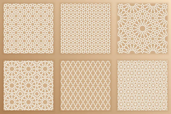 アラビア幾何学的なシームレスなパターンセット アラベスクの背景 あなたのデザインプロジェクトのためのテーブルイスラムアートテクスチャのベクトルイラスト — ストックベクタ