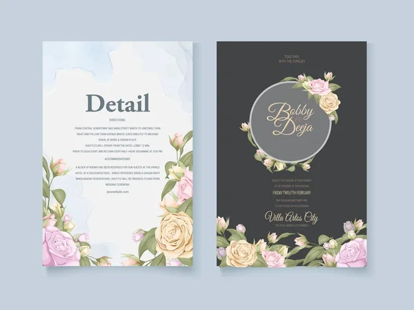 Gyönyörű Elegáns Rózsa Esküvői Meghívó Vektor Design — Stock Vector