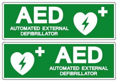 AED Otomatik Dış Defibrilatör Sembol İşareti, Vektör İllüstrasyonu, Beyaz Arkaplan Etiketinde İzole EPS10 