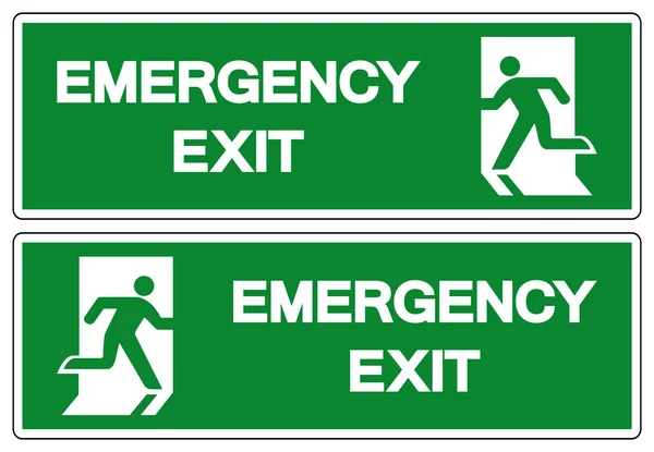 Signo de símbolo de salida de emergencia, ilustración vectorial, aislamiento en la etiqueta de fondo blanco. EPS10 — Archivo Imágenes Vectoriales