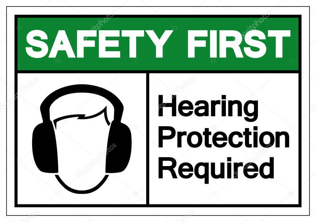 Safety First Hearing Protection Required Symbol Sign, Vector Illustration, Isolate On White Background Label. EPS10 