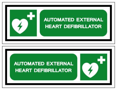 AED Otomatik Dış Defibrilatör Sembol İşareti, Vektör İllüstrasyonu, Beyaz Arkaplan Etiketinde İzole EPS10 