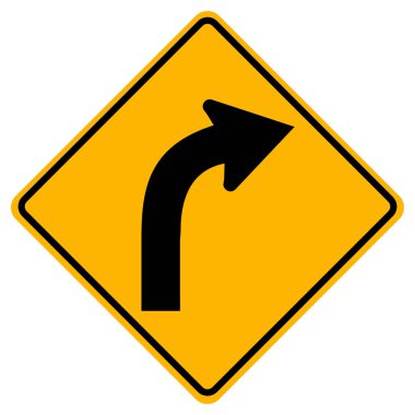 Kavisli Sağ Trafik Yol İşareti, Vektör Çizimi, Beyaz Arka Plan,Semboller, Simge Üzerine İzole. Eps10    