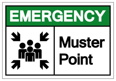 Acil Muster Point Symbol Sign, Vektör Çizimi, Beyaz Arka Plan Etiketi Üzerine İzole. Eps10 