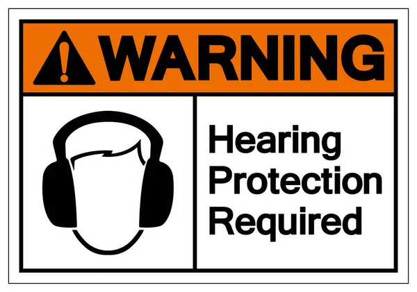 Advertencia Protección auditiva Signo de símbolo requerido, ilustración vectorial, aislamiento en la etiqueta de fondo blanco. EPS10 — Archivo Imágenes Vectoriales